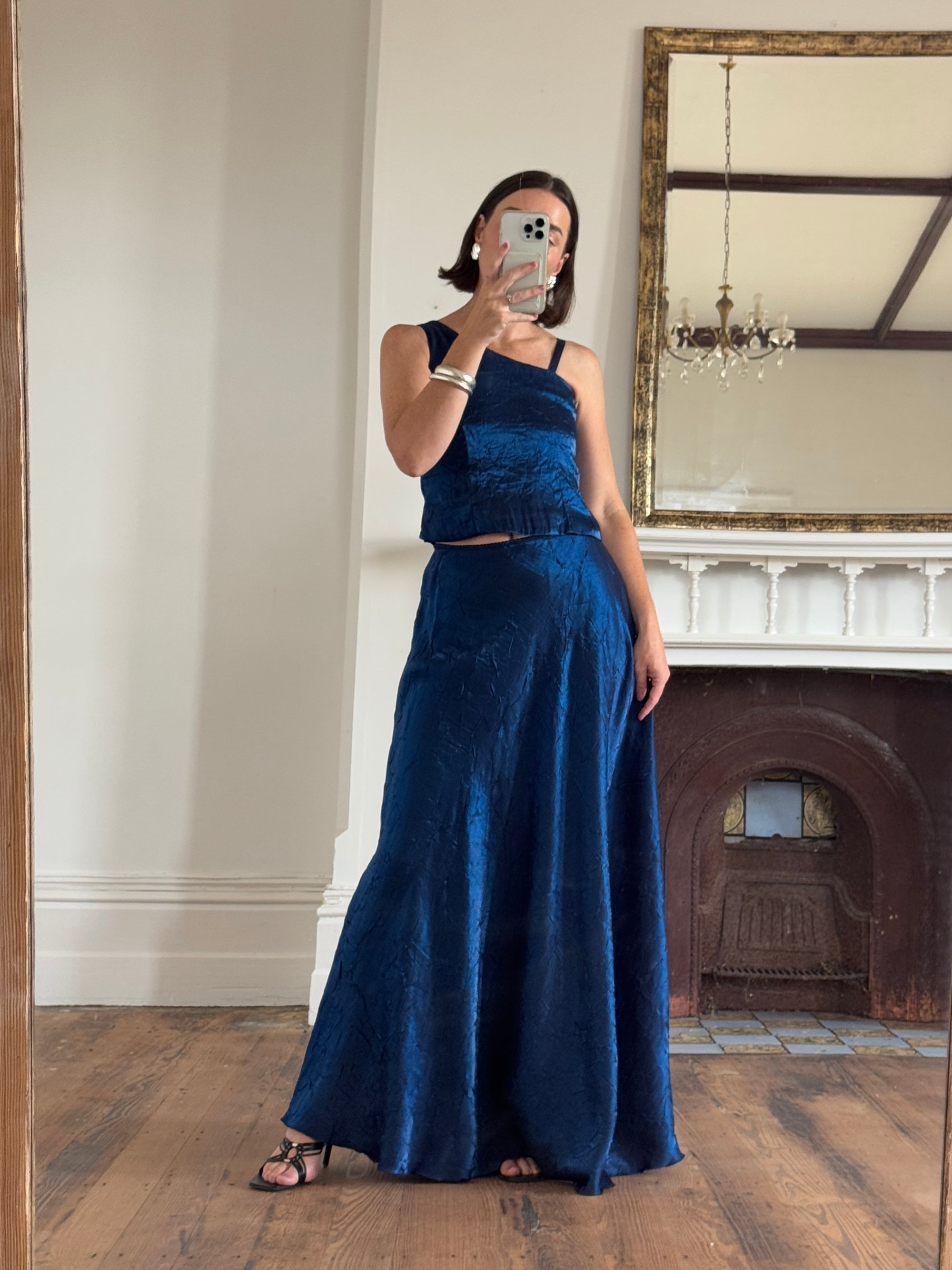 Vintage 90s Midnight Blue Crinkle Two Piece Set