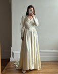 Vintage 40s Satin Minimalist Wedding Gown Creme
