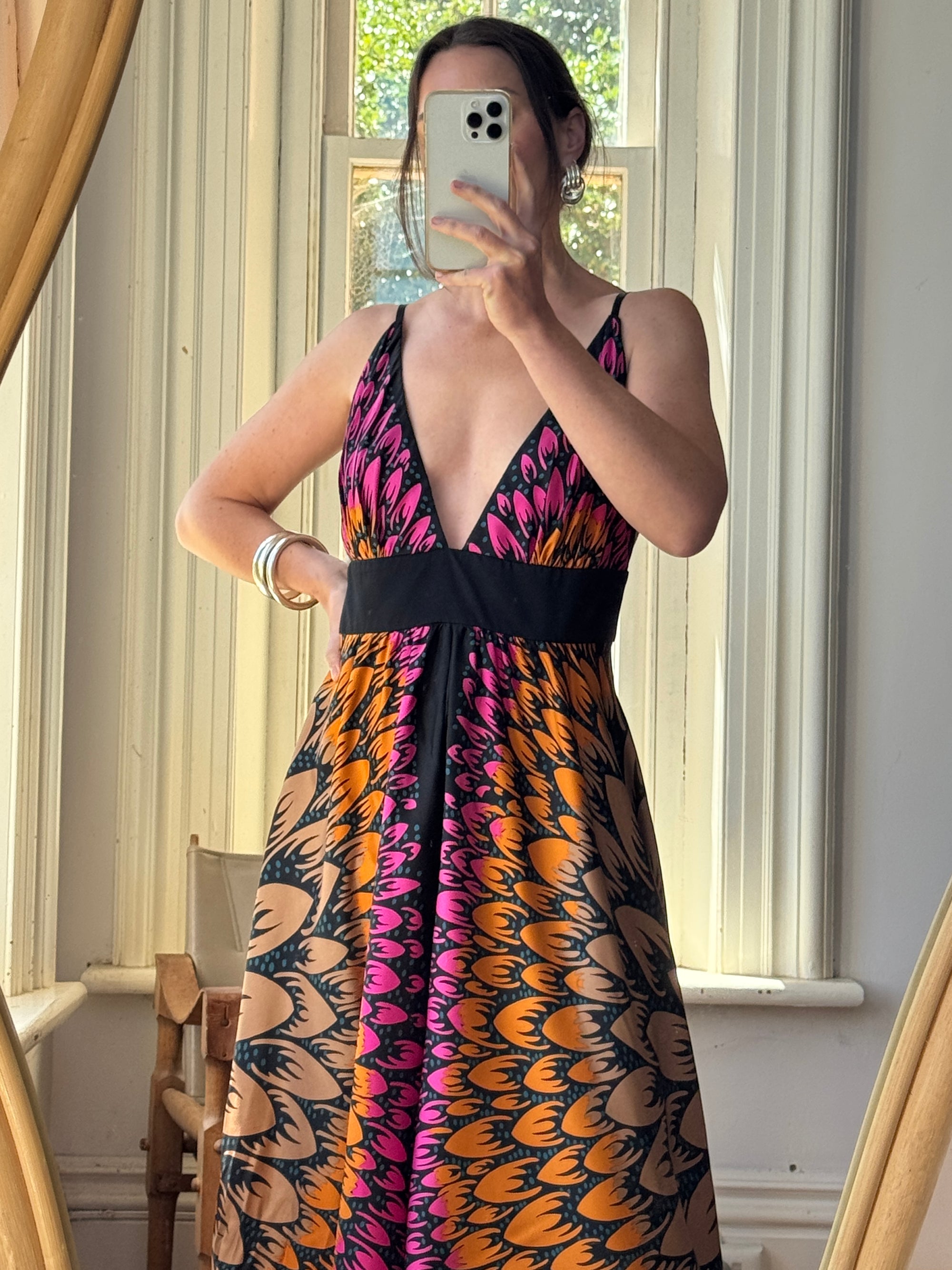 Vintage Y2K Lisa Ho Silk Scarf Dress Sunset