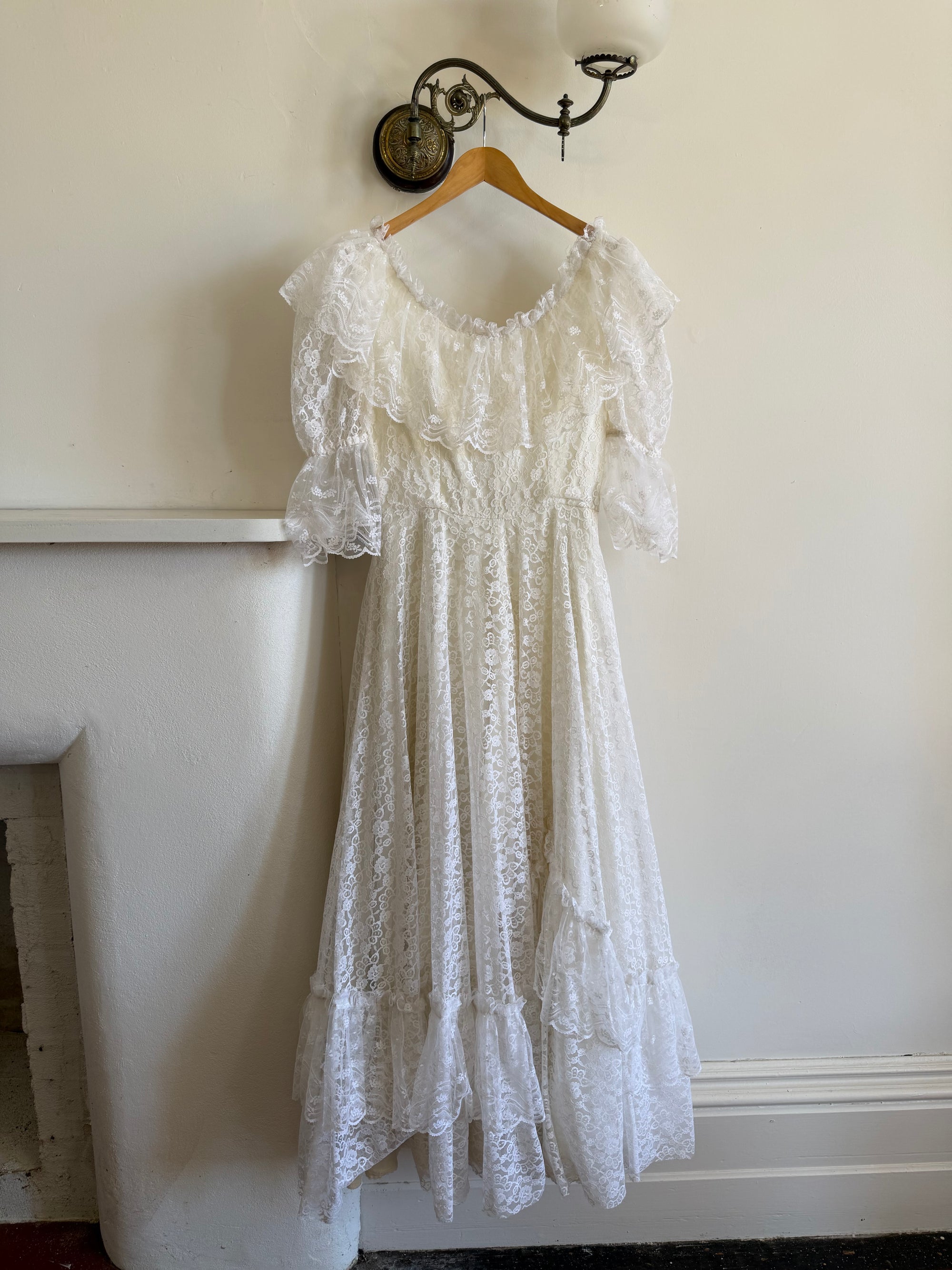 Vintage 70s Lace Prairie Wedding Dress