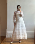 Vintage 60s Polka Dot Long Sleeved Wedding Dress Ivory