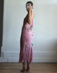 Vintage 90s Dusty Rose Floral Silk Halter Scarf Top and Skirt Set