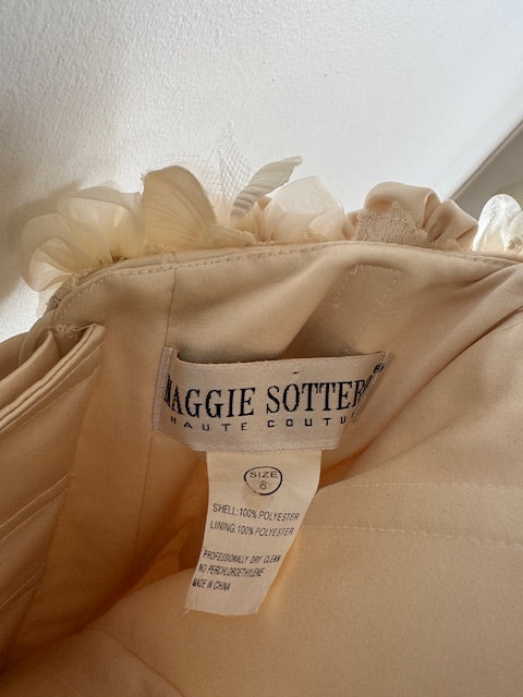 Vintage 90s Haute Couture 3D Floral Strapless Wedding Gown