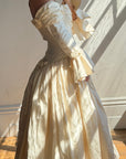 Vintage 90s Silk Dupion Off Shoulder Rosette Bridal Ballgown