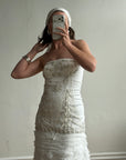 Vintage 90s Strapless Embellished Ruffled Wedding Gown