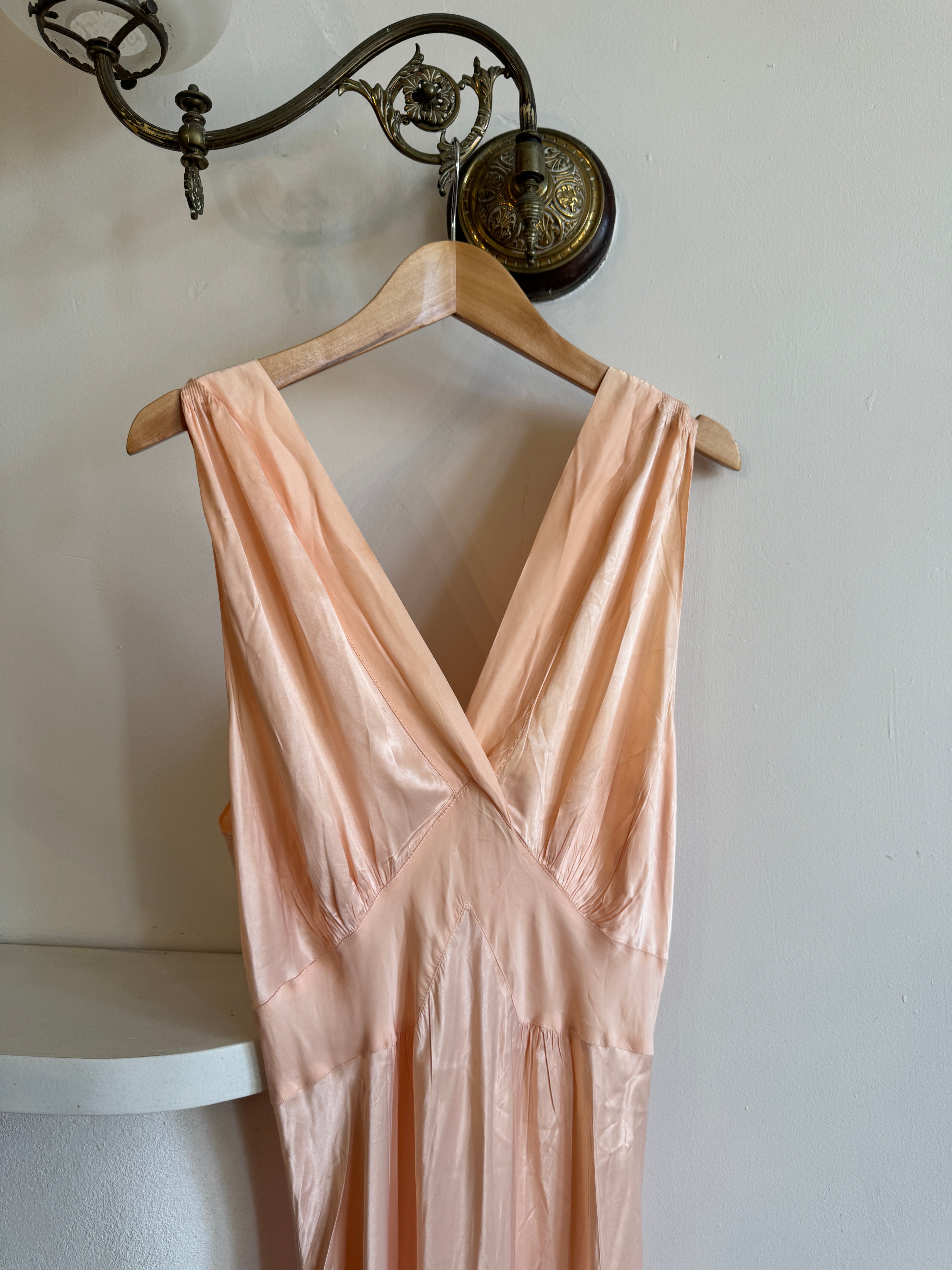 Vintage Liquid Satin V Neck Slip Dress Peach