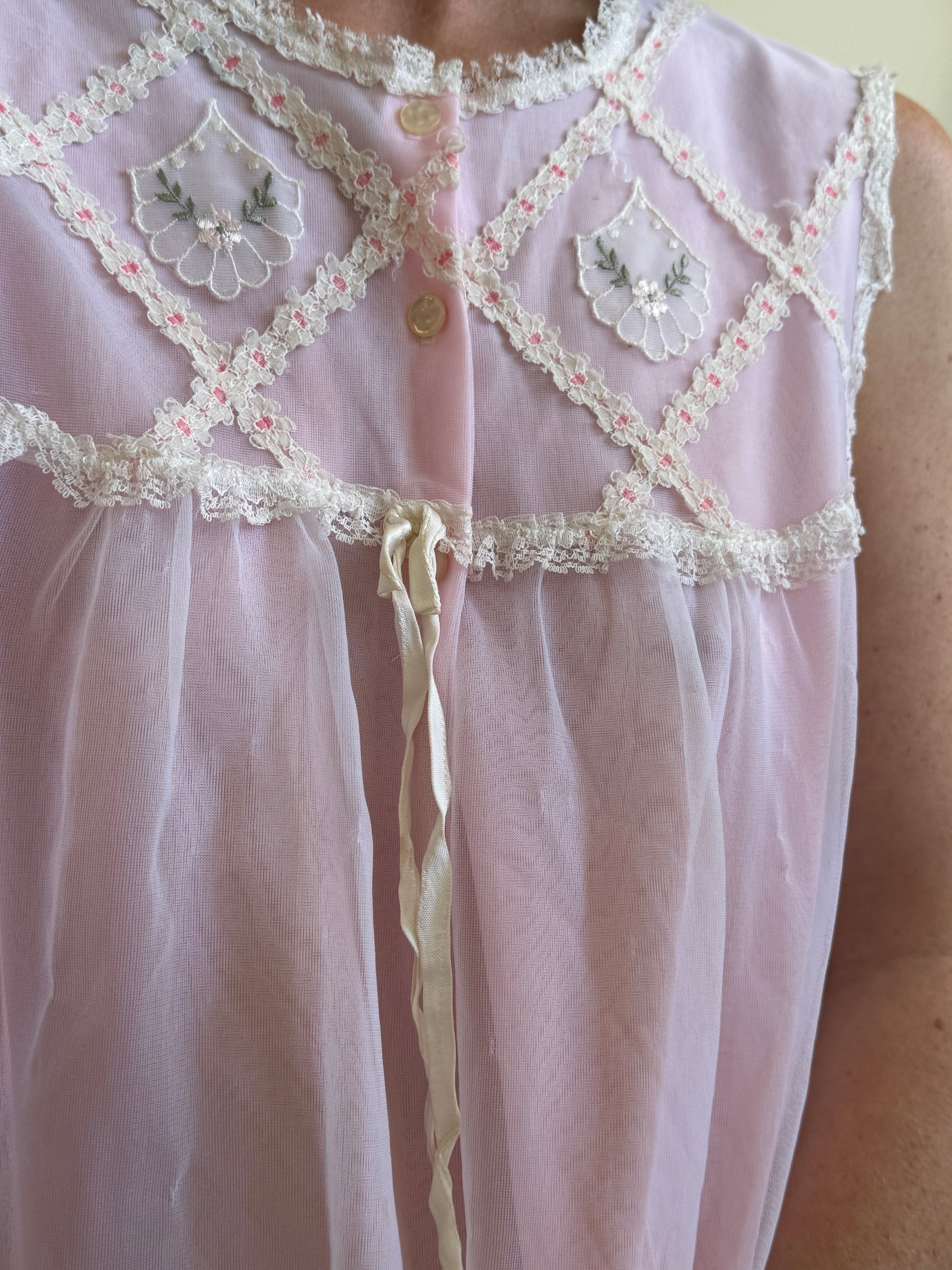 Vintage Pink Embroidered Babydoll Tunic