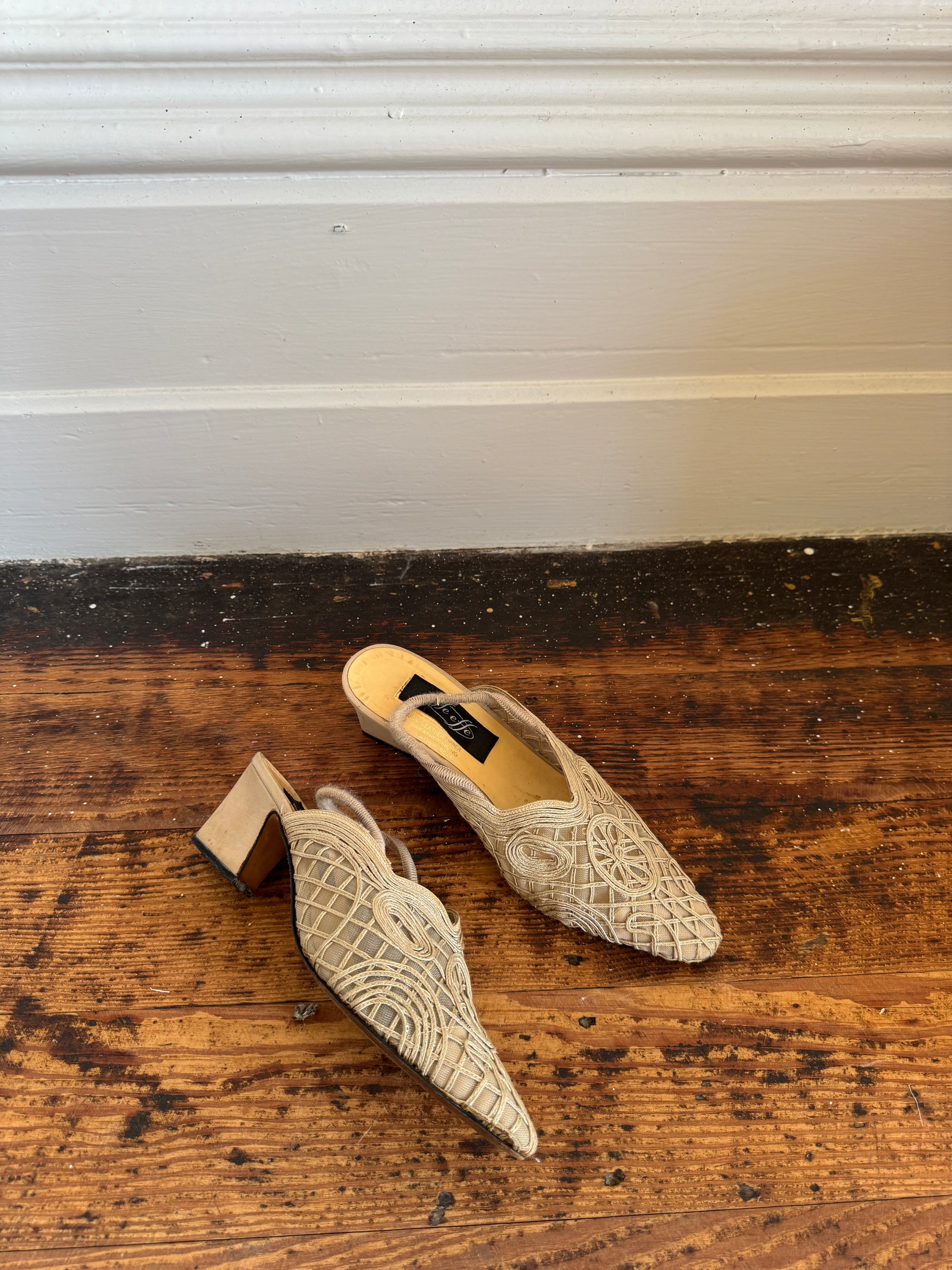 Vintage 90s Crochet Slingback Mules Creme