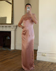 Vintage 90s Dusty Rose Satin High Neck Dress
