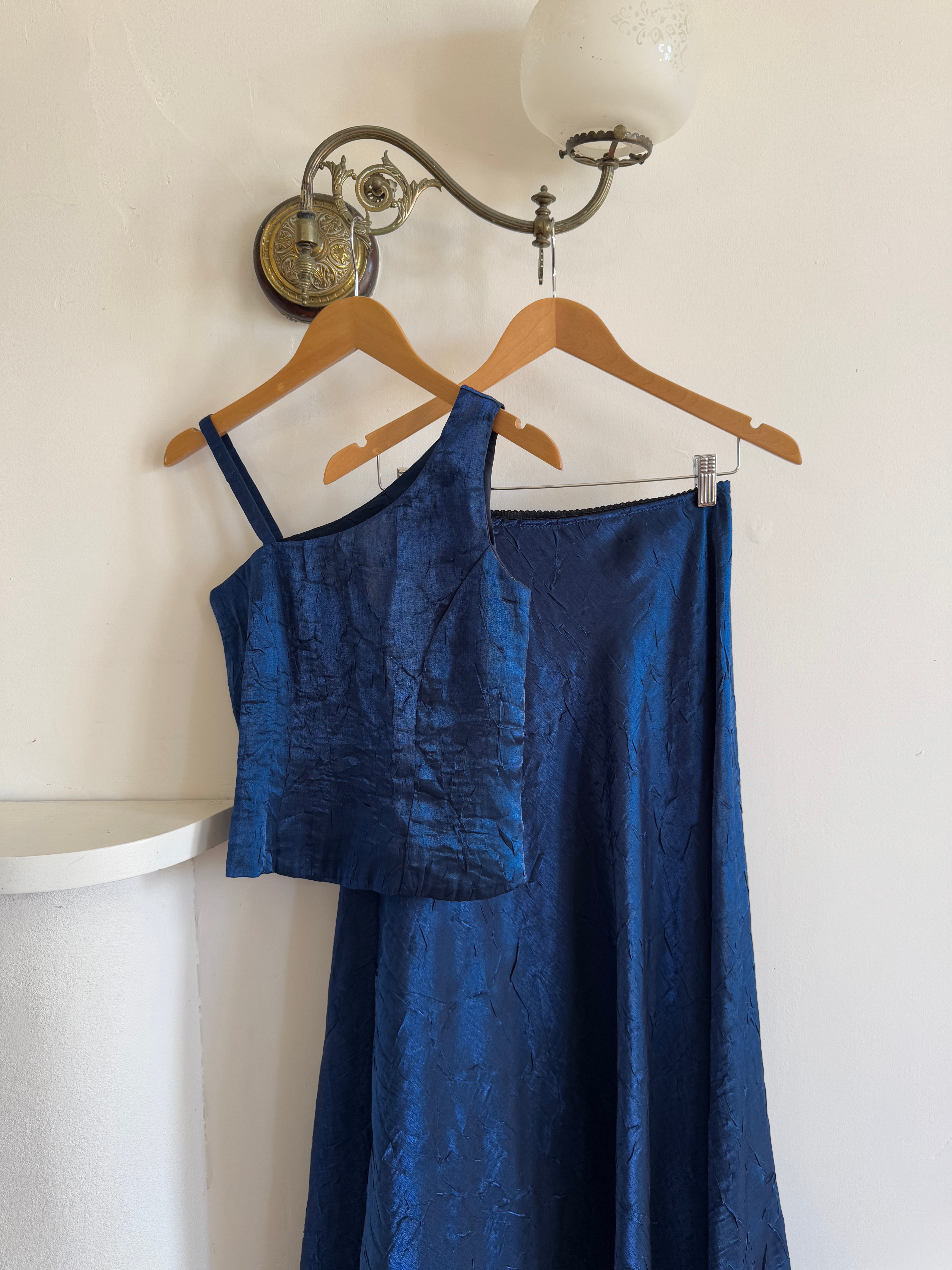 Vintage 90s Midnight Blue Crinkle Two Piece Set