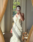 Vintage 90s Italian Plus Size Halter Ruffle Wedding Gown
