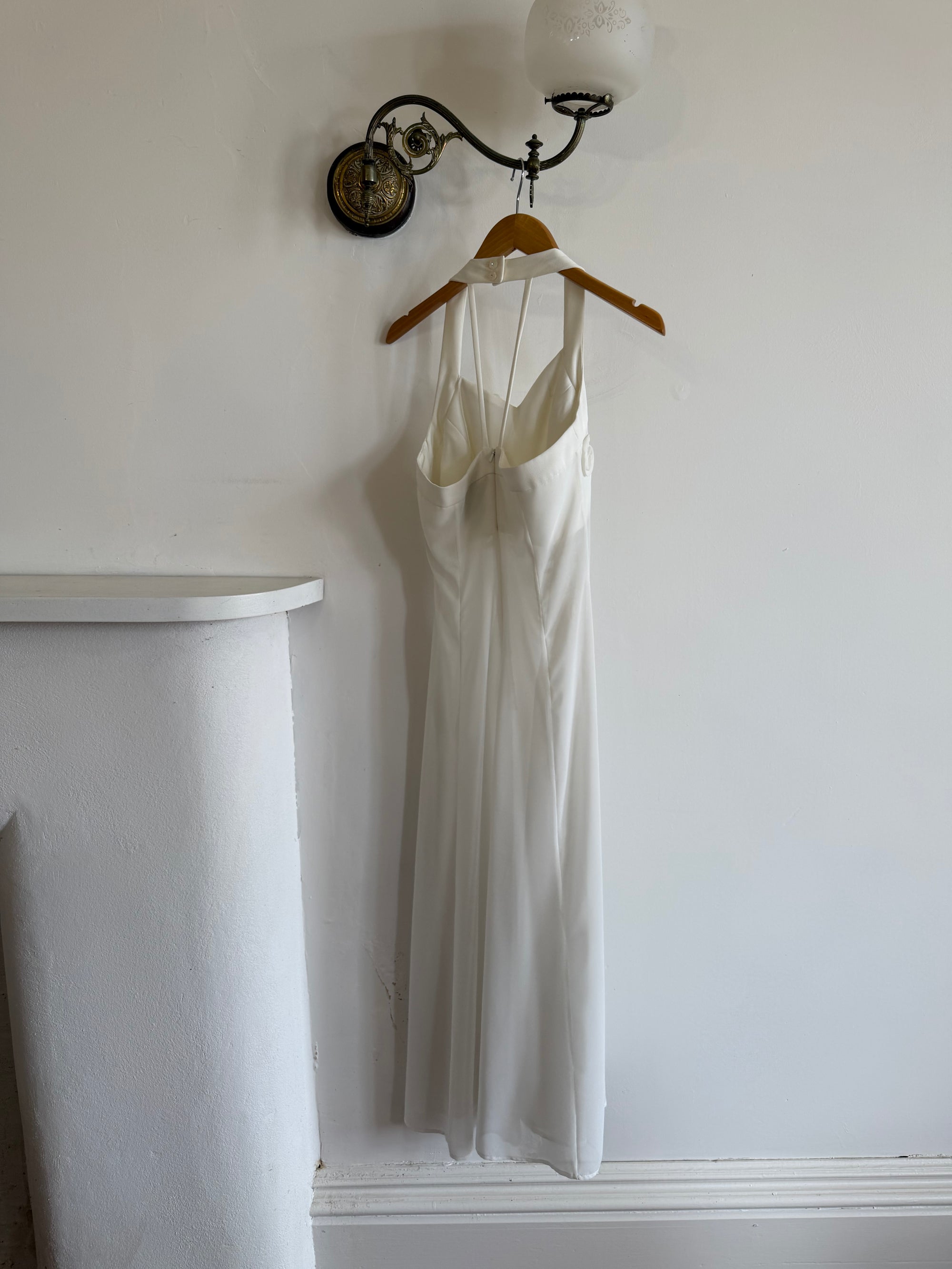 Vintage 90s Daisy Sheer Halter Midi Dress White