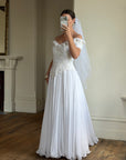 Vintage 80s 3D Floral Off Shoulder Bridal Gown and Veil