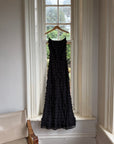 Vintage 90s Pure Silk Tiered Ruffle Dress Navy