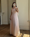 Vintage 60s Chiffon Gathered Pale Pink Maxi Gown