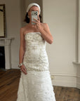Vintage 90s Strapless Embellished Ruffled Wedding Gown
