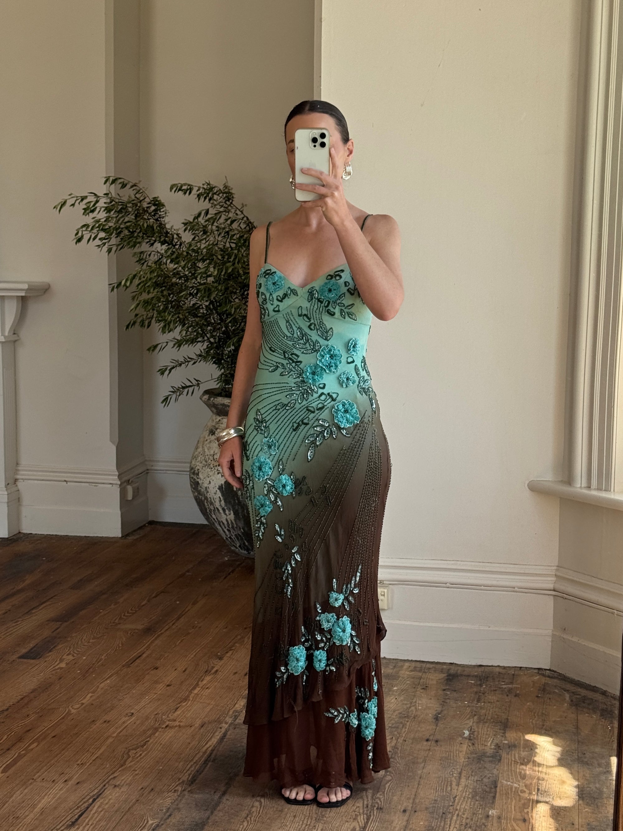 Vintage 90s Rare Ombre Embellished Mermaid Dress