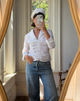 Vintage 90s Structured Collar Gathered Blouse Crisp White