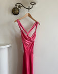 Vintage 90s Pure Silk Bias Cut Slip Dress With Rhinestones Hot Pink
