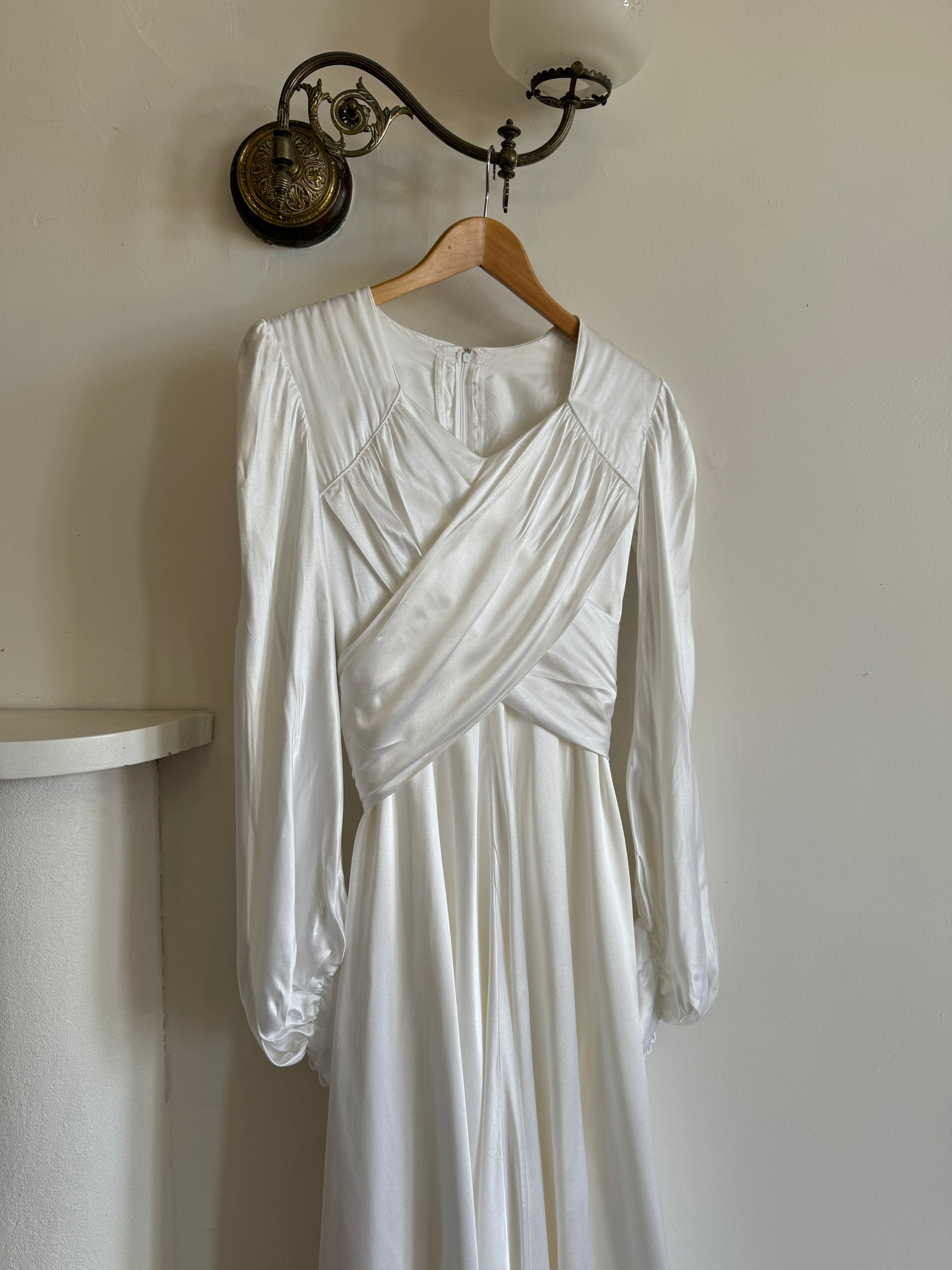 Vintage 60s Ivory Satin Draped Wedding Dress With Train