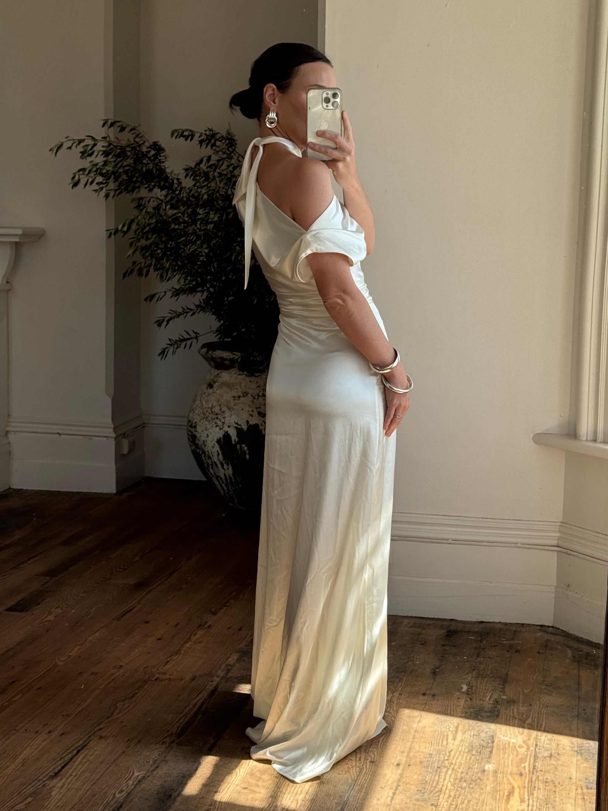 Archival Y2K Satin Cowl Neck Slip gown Ivory
