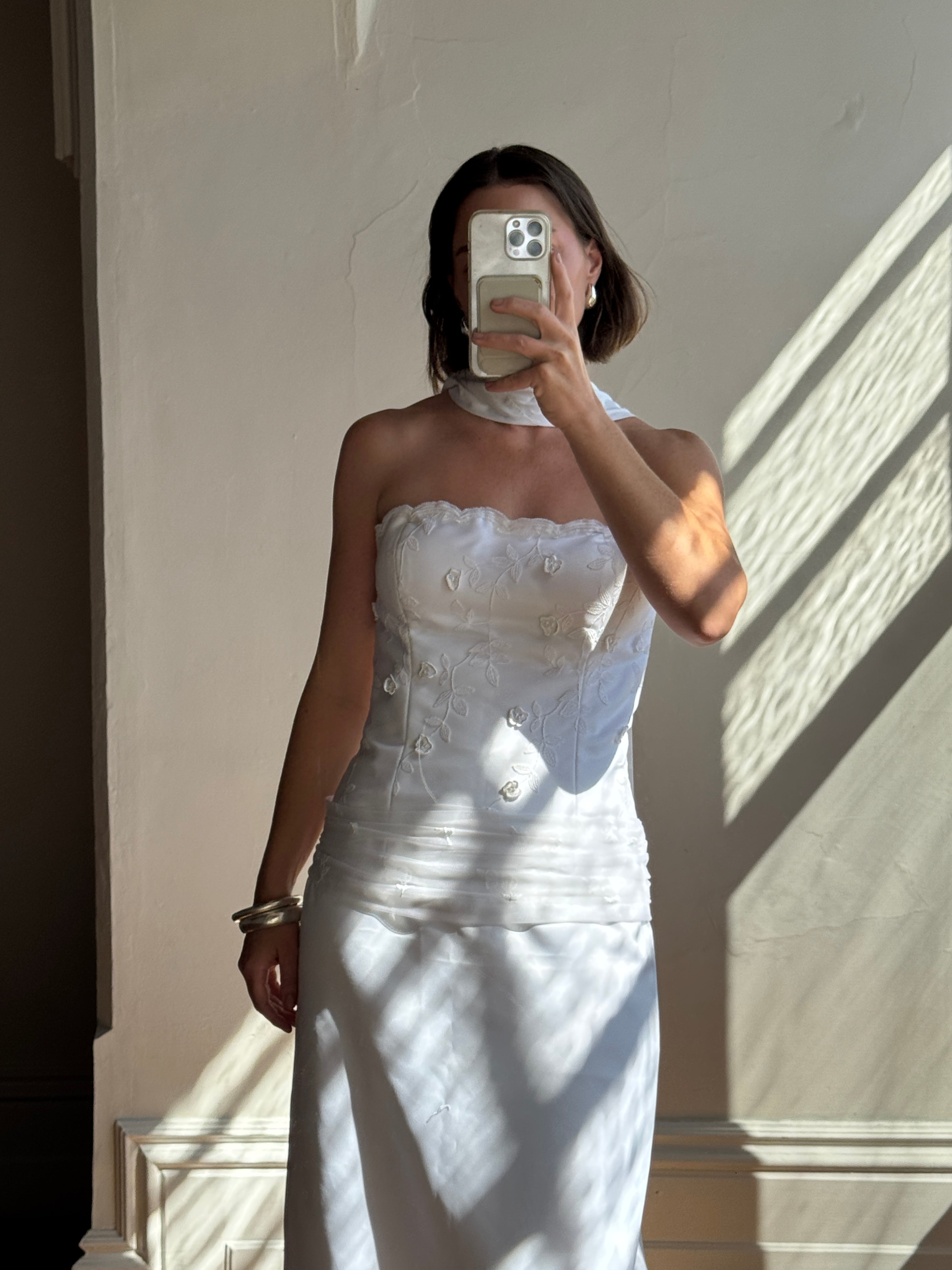 Vintage 90s Drop Waist Floral Wedding Dress