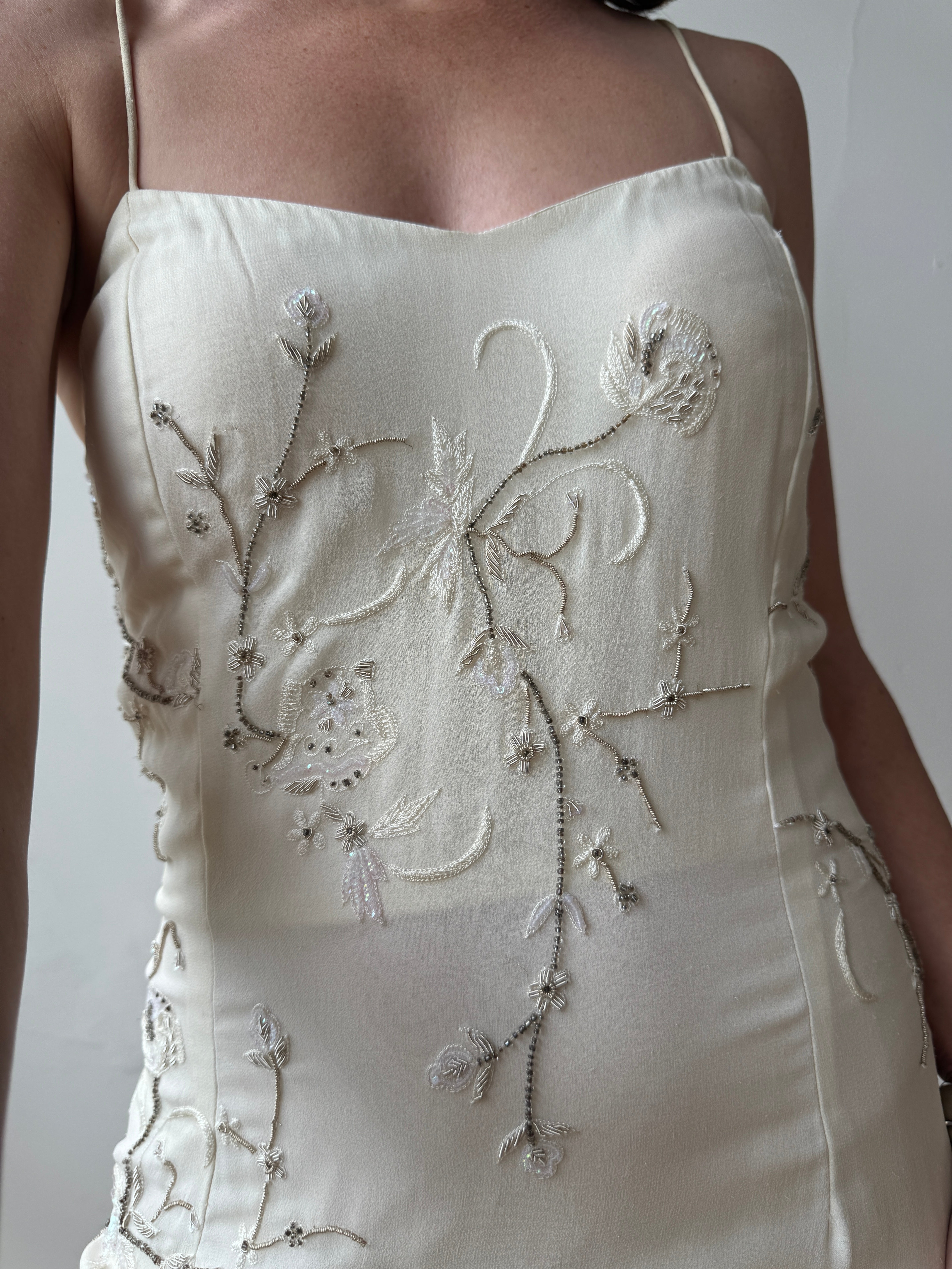 Vintage 90s Pure Silk Slip Embellished Gown