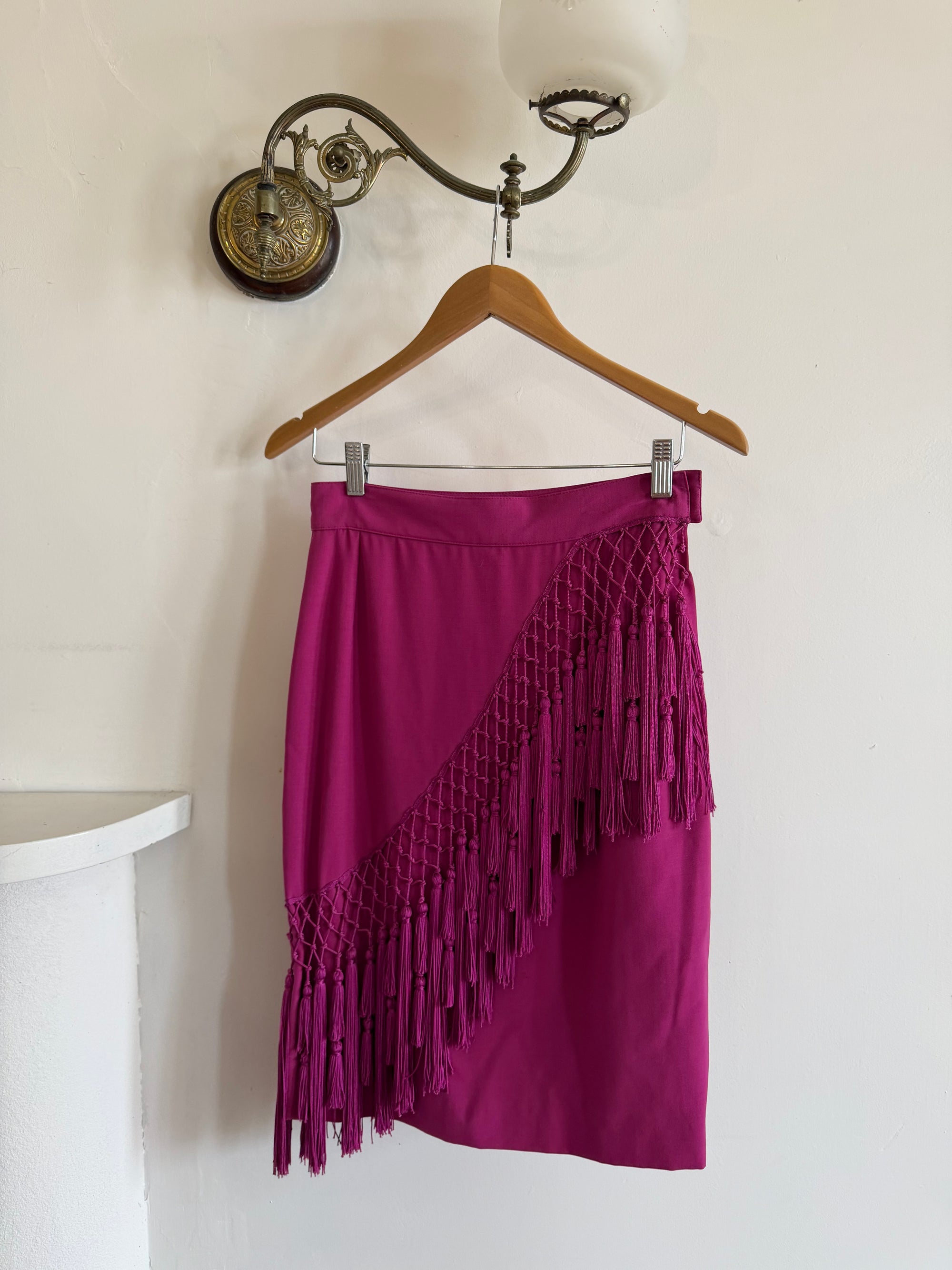 Vintage 80s Gianni Versace Couture Tassel Skirt Fuschia