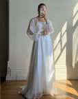 Vintage 60s Poet Sleeve Chiffon Wedding Gown