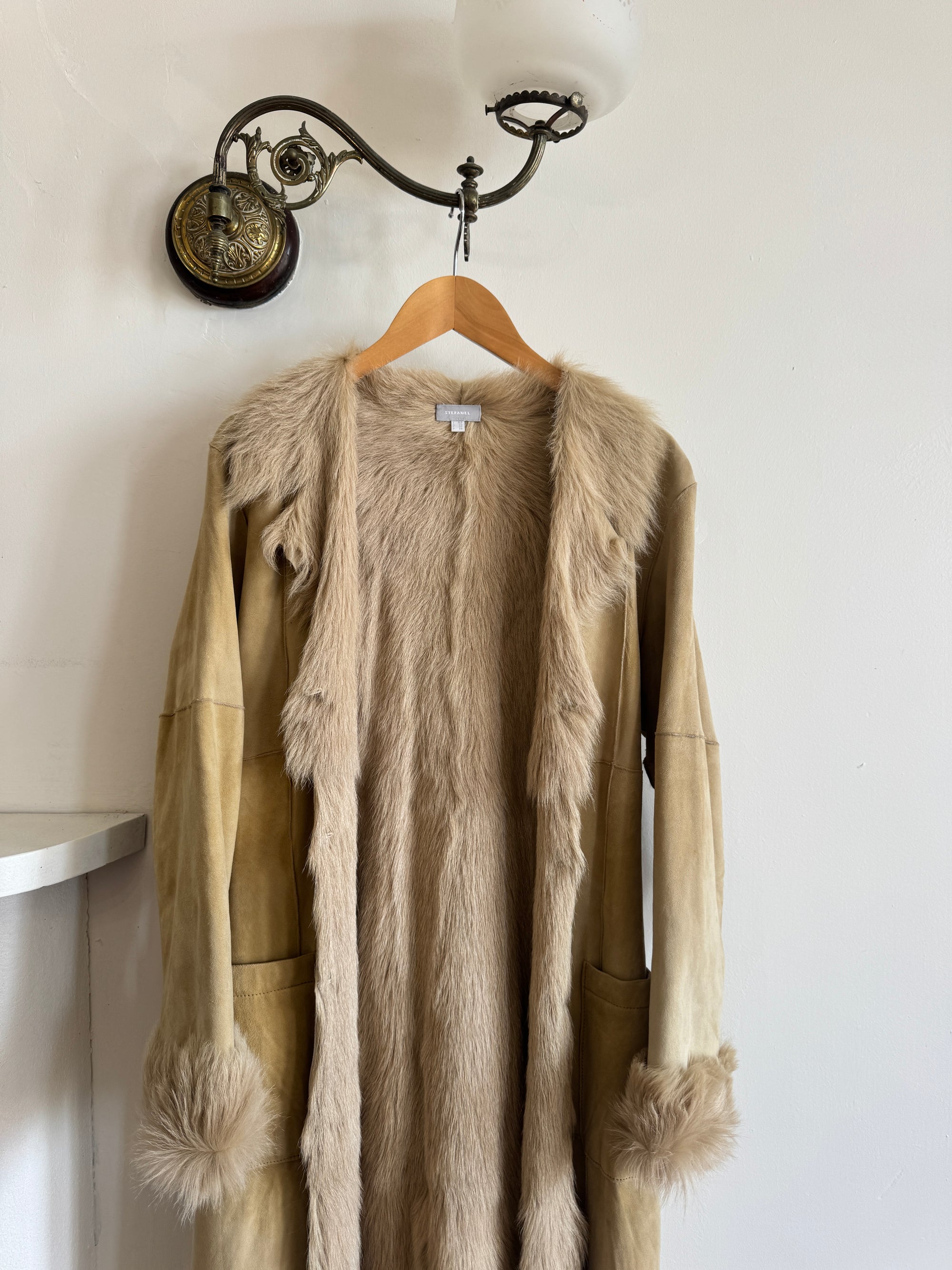 Vintage 90s Patchwork Leather Mid Length Coat with Fur Lining