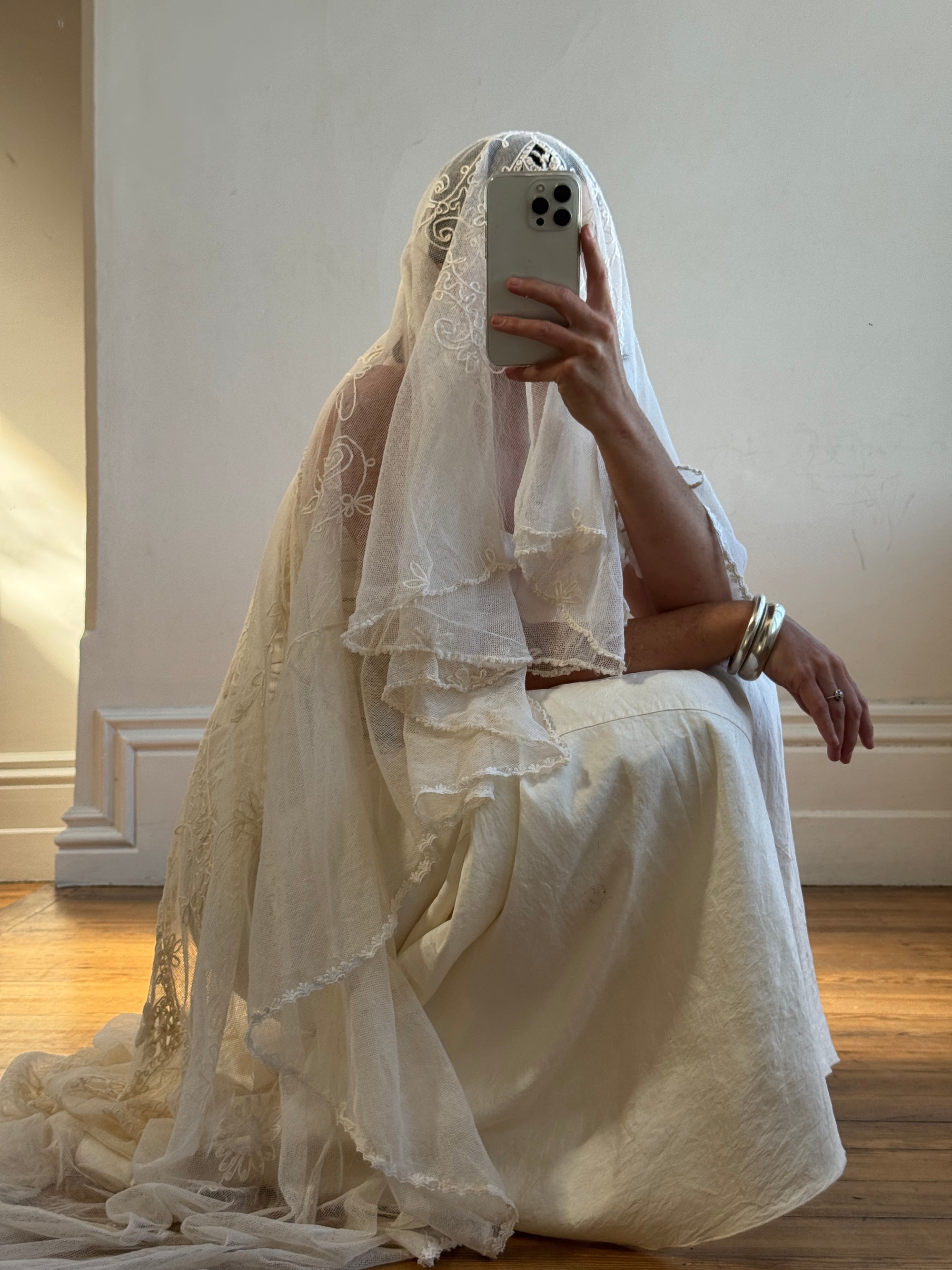 CMTB x Luce Di Luna Repurposed Antique Tambour Lace Chapel Length Veil