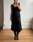 Vintage 90s Satin Drop Waist Midi Dress Noir