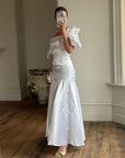 Vintage 80s Satin Drop Waist Wedding Gown