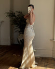 Vintage 90s Embroidered Waist Strapless Wedding Dress Creme