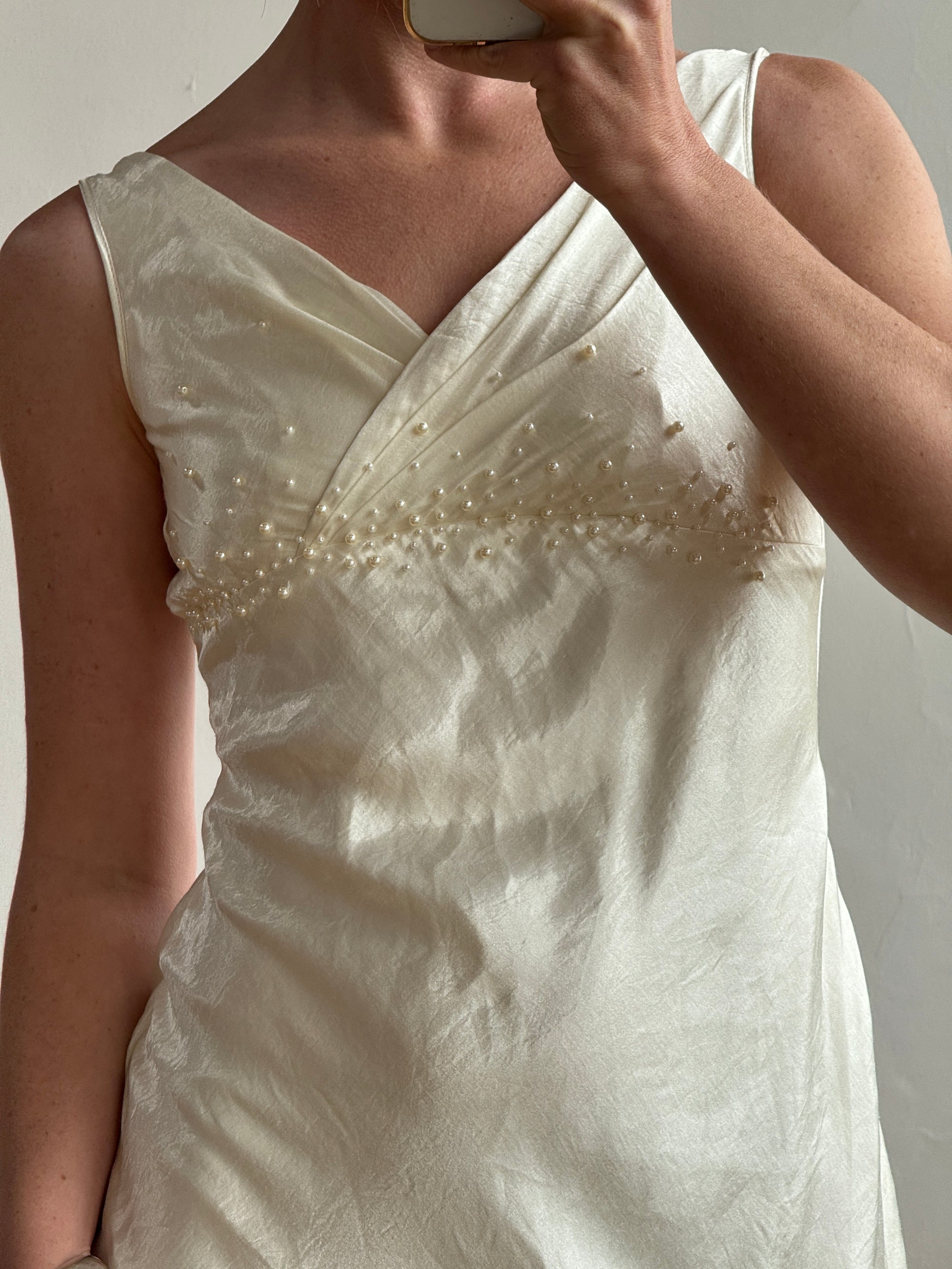Vintage 90s Pearl Satin Bias Bridal Slip