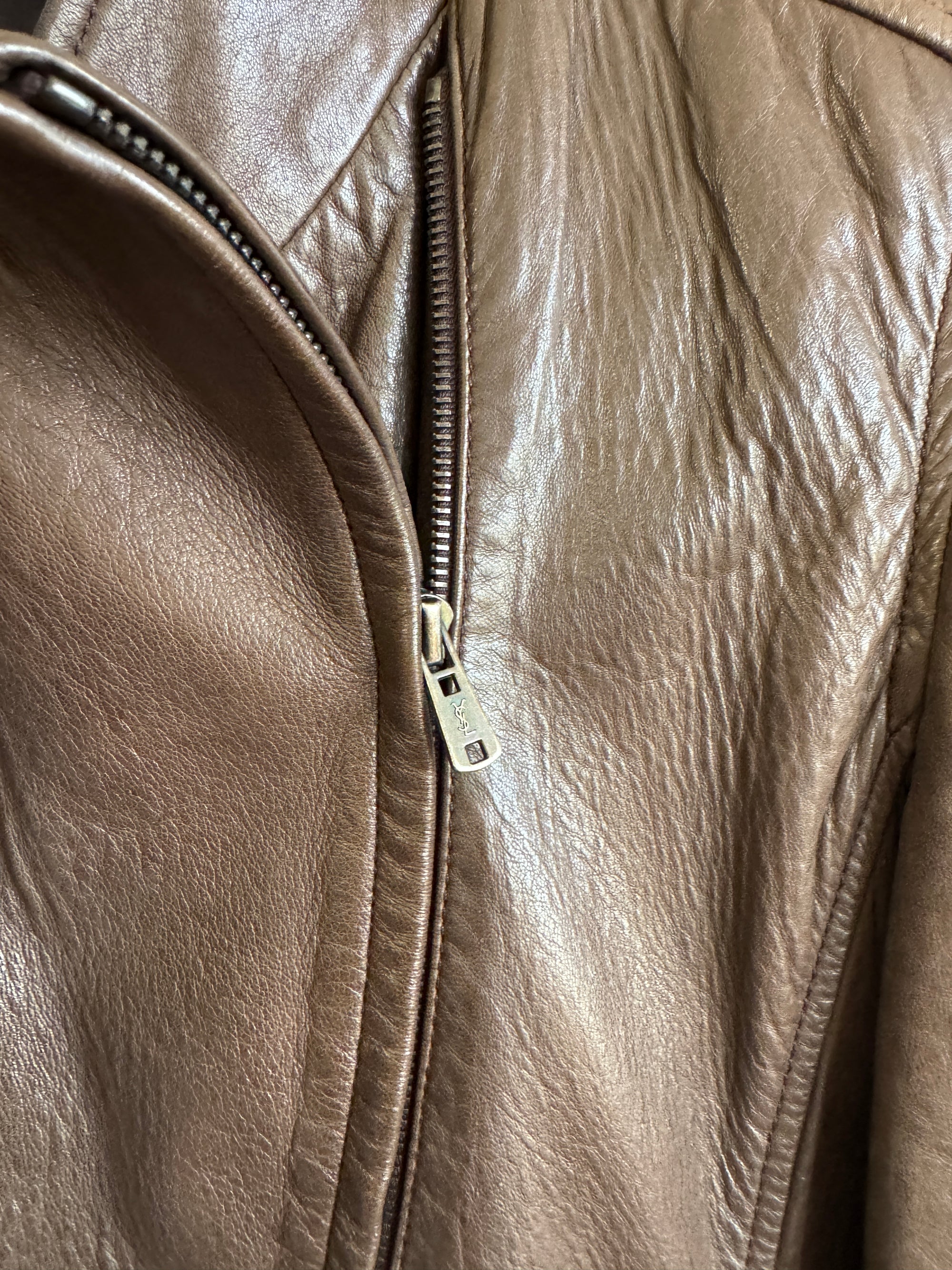 Vintage Y2K YSL Rive Gauche Leather Jacket Chocolate
