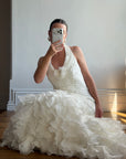 Vintage 90s Italian Plus Size Halter Ruffle Wedding Gown