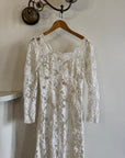 Vintage 60s Guipure Lace Long Sleeve Wedding Gown with Train