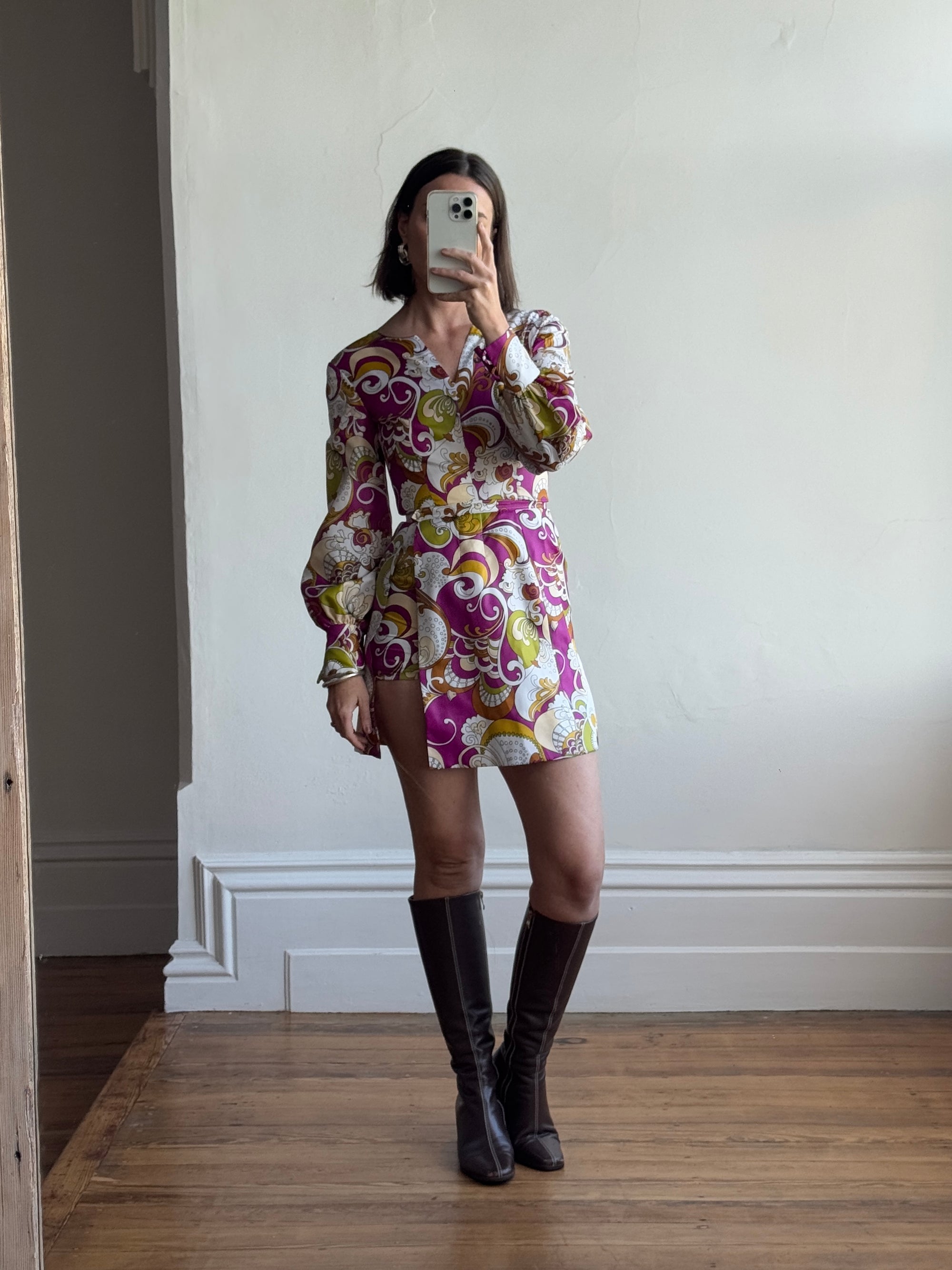 Vintage 60s Psychedelic Micro Mini Playsuit With Skirt