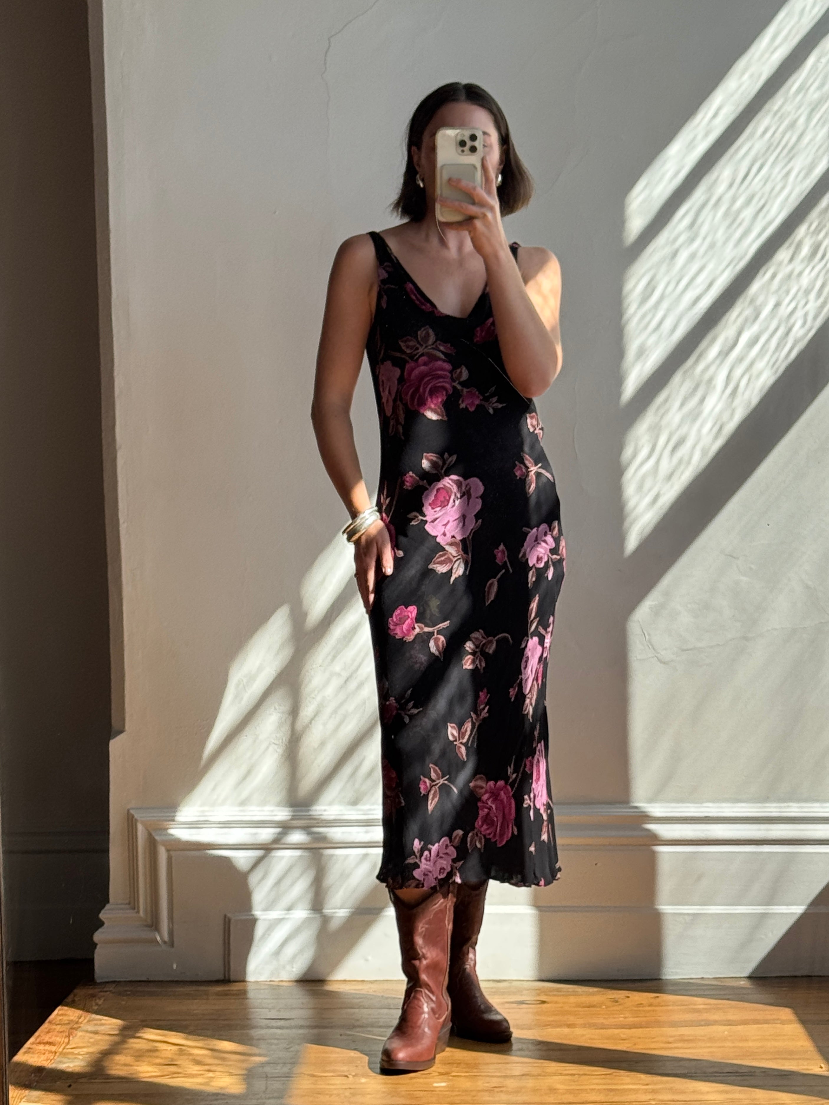 Vintage 90s Reversible Cowl Neck Floral Midi