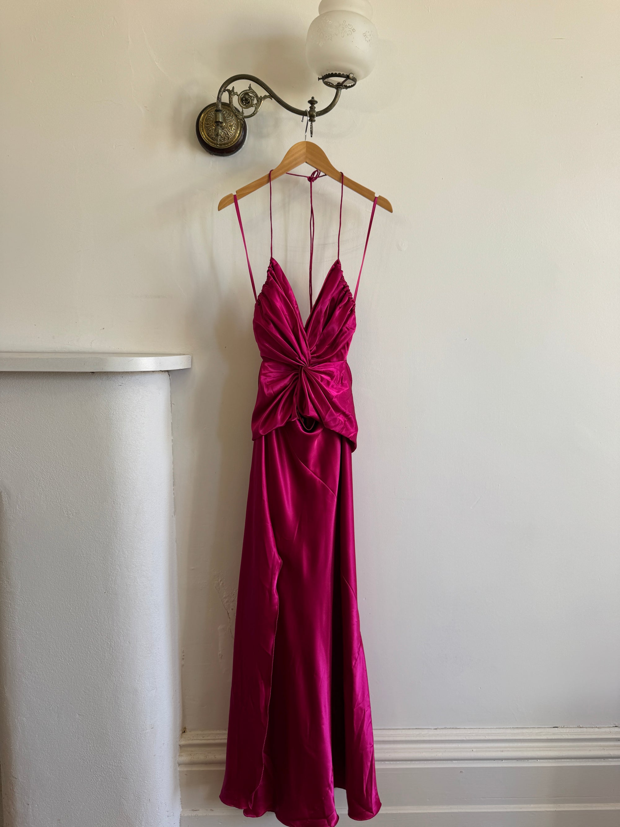 Vintage 90s Butterfly Fuchsia Silk Maxi Dress