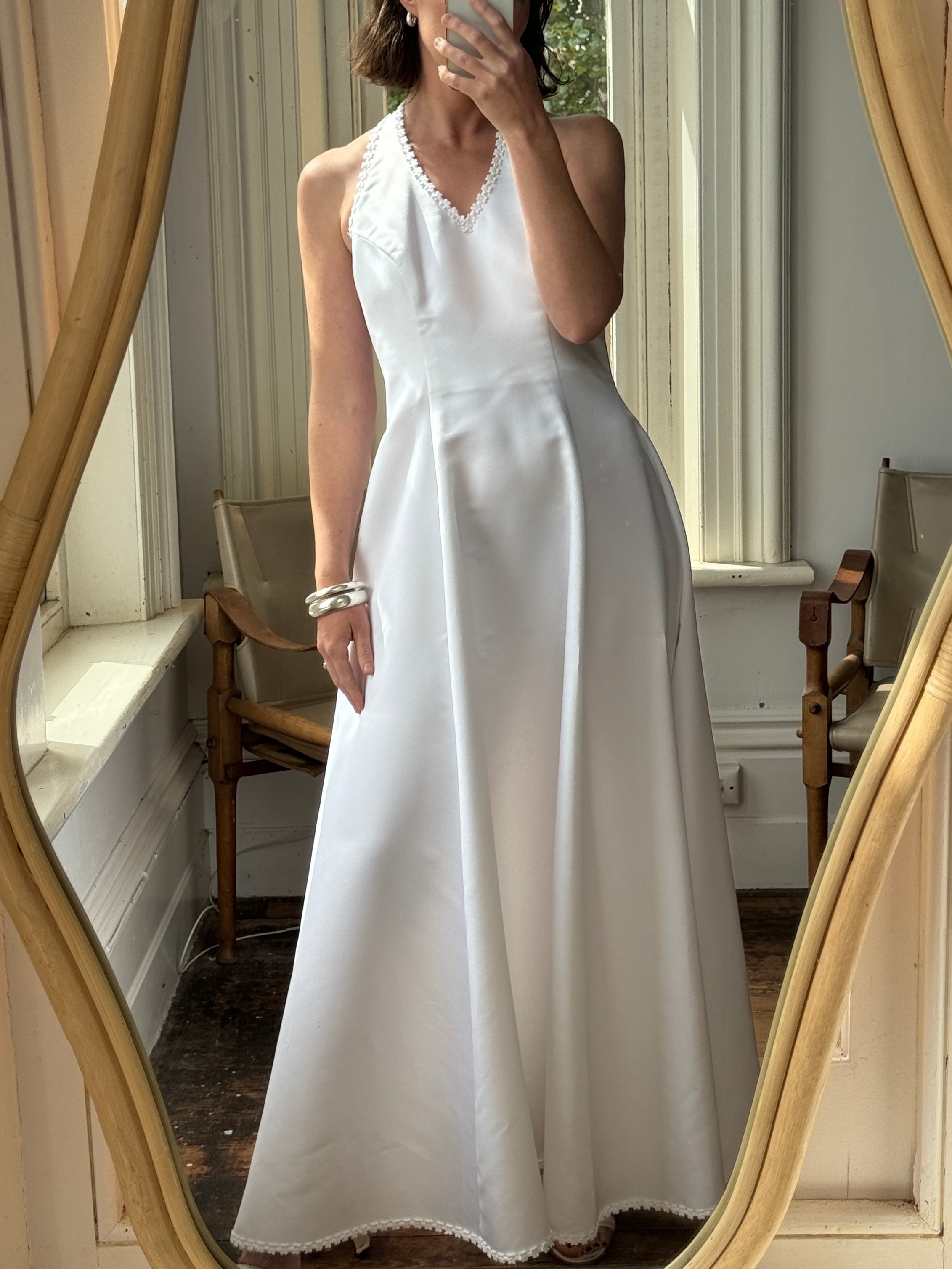 Vintage 90s Satin Halter Wedding Dress With Daisies