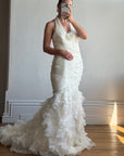 Vintage 90s Italian Plus Size Halter Ruffle Wedding Gown