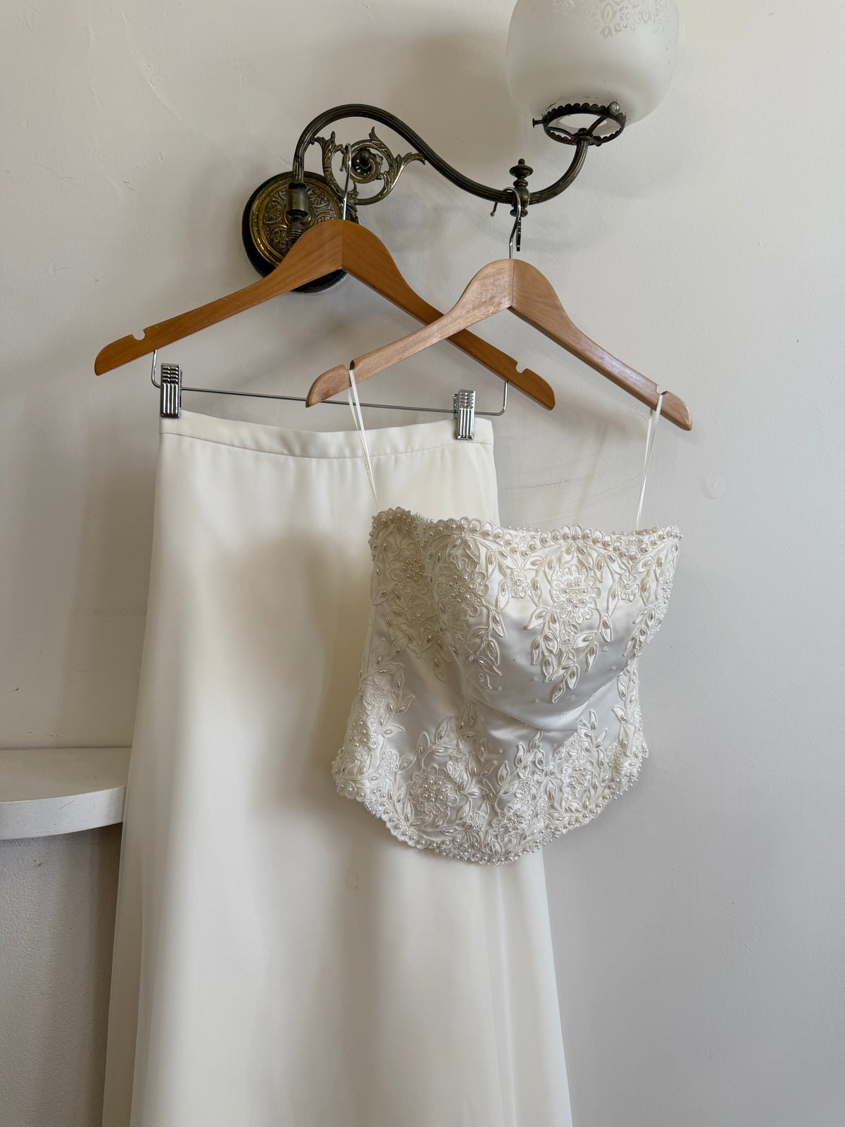 Vintage 90s Bridal Embellished Corset and Slip Skirt Set