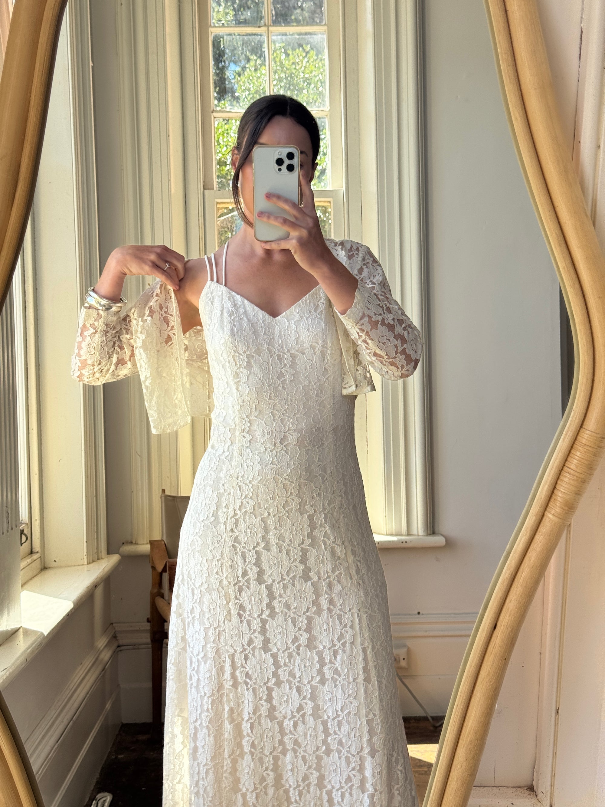 Vintage 90s Australian Made Lace Bridal Slip and Bolero