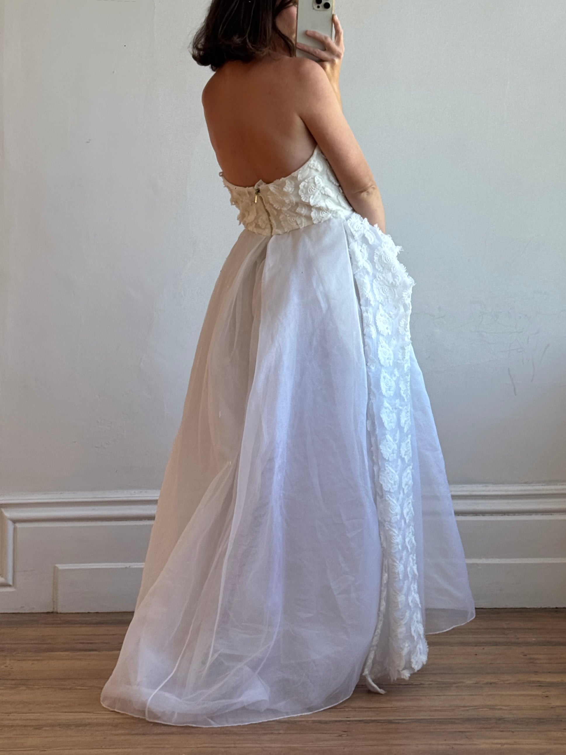 Vintage Y2K Strapless 3D Abstract Floral Wedding Gown