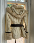 Vintage Y2K Italian Leather and Fur Belted Jacket with Hood