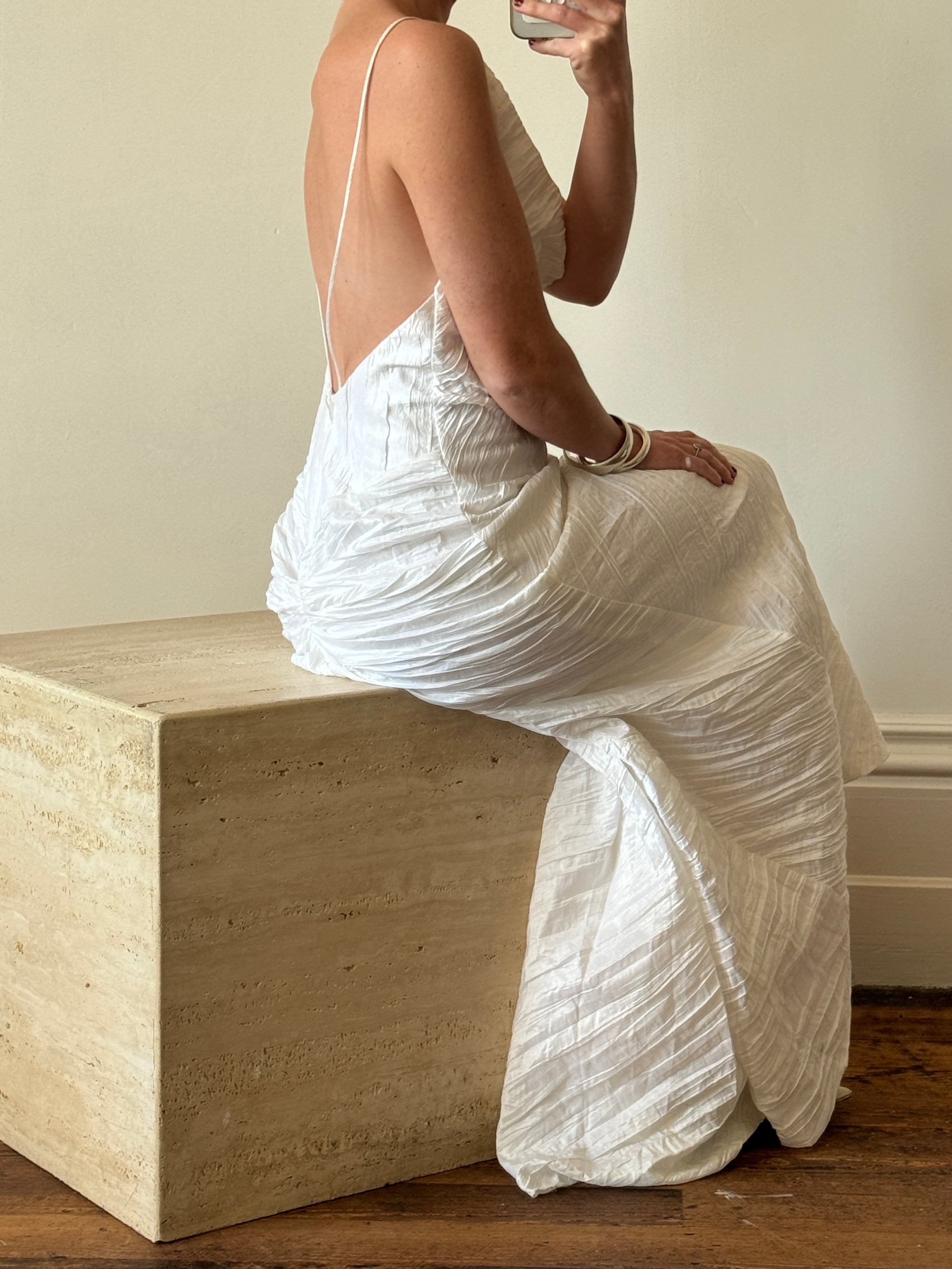 Vintage 90s Crinkle Bias Cut Wedding Dress