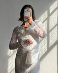 Vintage 90s Italian Crochet Column Frill Dress with Matching Bag