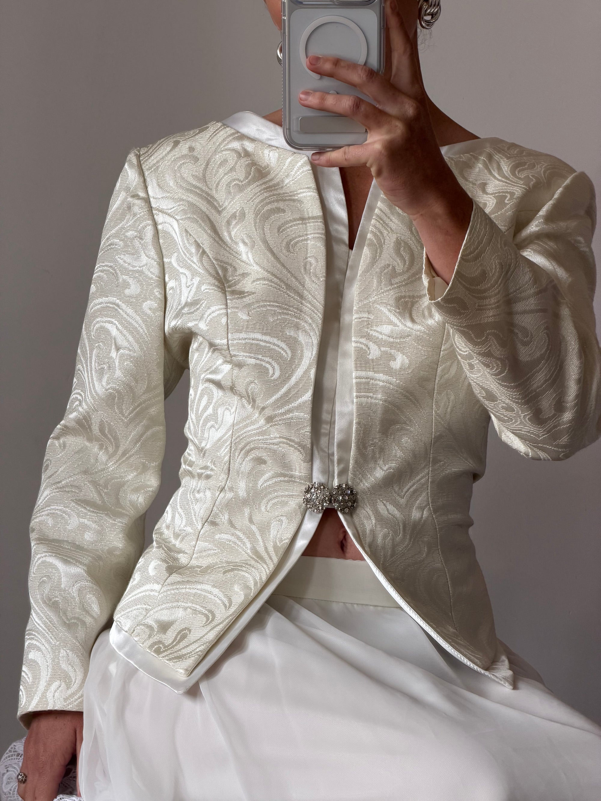 Vintage 90s Jacquard Rhinestone Jacket and Chiffon Bridal Skirt Set